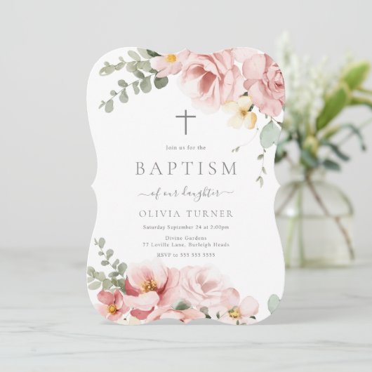 Blush Pink & Sage Green Bloemendoop Kaart (Staand voorkant)