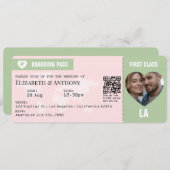 Blush Pink & Sage Green Boarding Pass Wedding Kaart (Voorkant / Achterkant)
