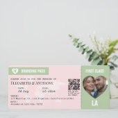 Blush Pink & Sage Green Boarding Pass Wedding Kaart (Staand voorkant)