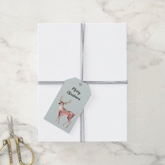 Blush Pink Sage Green Christmas Deer Cadeaulabel (Met Touw)