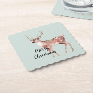 Blush Pink Sage Green Christmas Deer Kartonnen Onderzetters