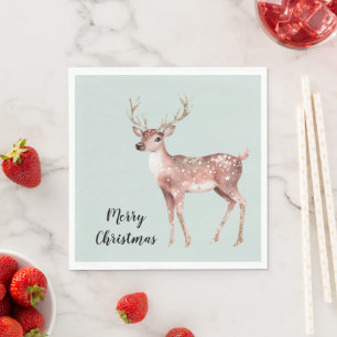 Blush Pink Sage Green Christmas Deer Servet