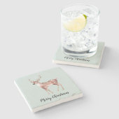 Blush Pink Sage Green Christmas Deer Stenen Onderzetter (Zijkant)