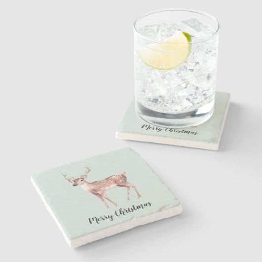 Blush Pink Sage Green Christmas Deer Stenen Onderzetter (Zijkant)