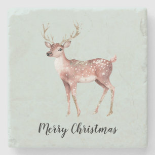 Blush Pink Sage Green Christmas Deer Stenen Onderzetter