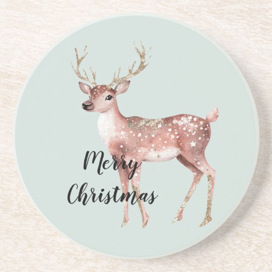 Blush Pink Sage Green Christmas Deer Zandsteen Onderzetter (Voorkant)