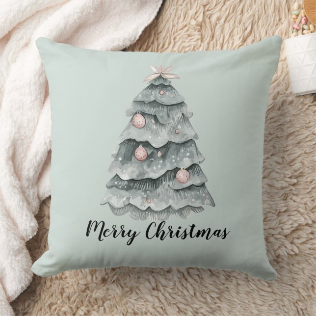 Blush Pink Sage Green Deer Kerstboom Kussen (Deken)