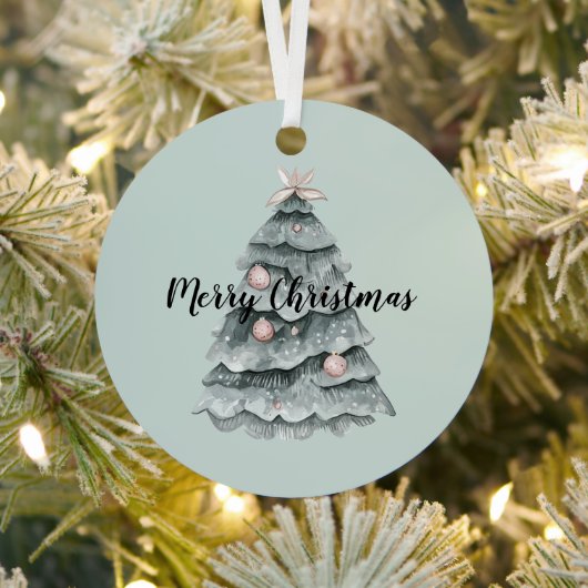 Blush Pink Sage Green Deer Kerstboom Metalen Ornament (Insitu)