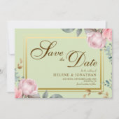 Blush Pink Sage Green Floral Elegant Huwelijk Save The Date (Voorkant)
