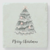 Blush Pink Sage Green Kerstboom Stenen Onderzetter (Voorkant)