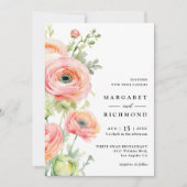 Blush Pink & Sage Green Ranunculus Bloemen Huwelij Kaart (Voorkant)