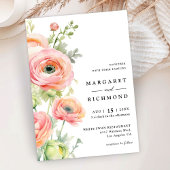 Blush Pink & Sage Green Ranunculus Bloemen Huwelij Kaart
