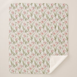 Blush Pink & Sage Orchid Flowers Sherpa Blanket Deken
