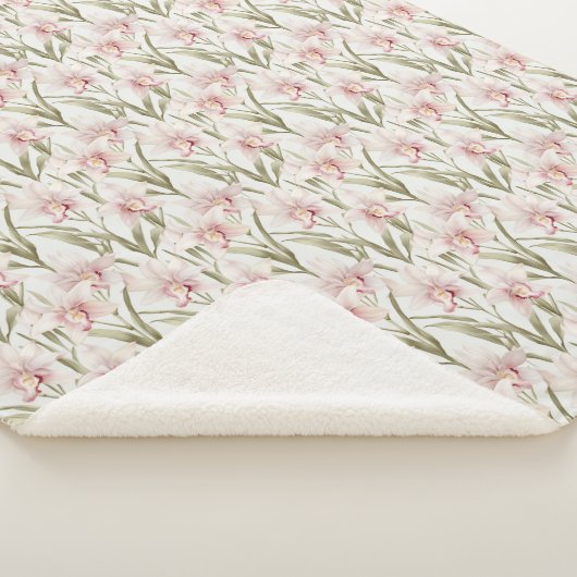 Blush Pink & Sage Orchid Flowers Sherpa Blanket Deken (3/4)