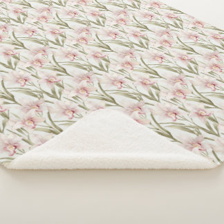 Blush Pink & Sage Orchid Flowers Sherpa Blanket Sherpa Deken