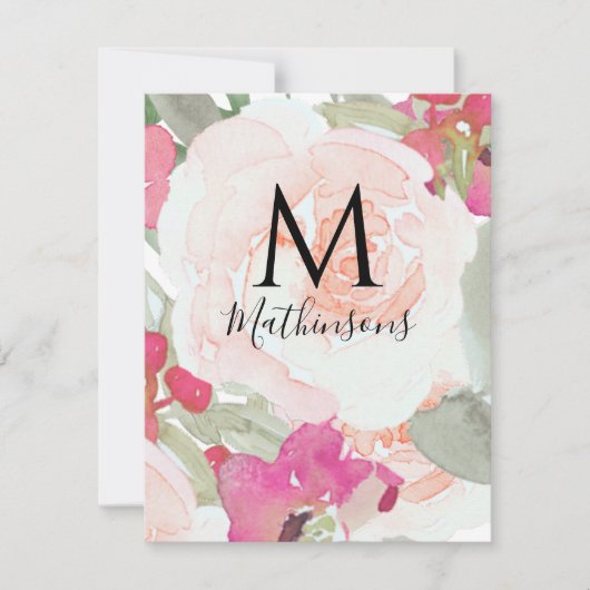 Blush Pink Sage Waterverf Bloemen Huwelijk RSVP Kaartje (Voorkant)