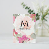 Blush Pink Sage Waterverf Bloemen Huwelijk RSVP Kaartje (Staand voorkant)