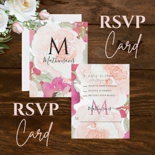 Blush Pink Sage Waterverf Bloemen Huwelijk RSVP Kaartje