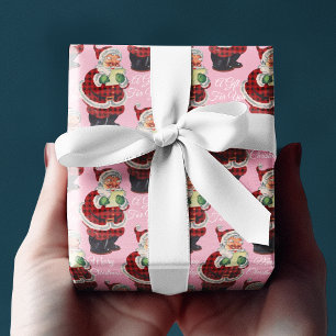 Blush Pink Santa Claus  Oude Kerststijl Cadeaupapier