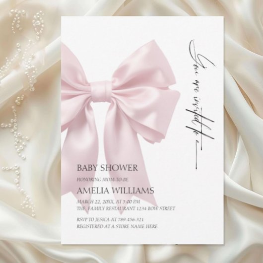 Blush Pink Satin Bow Baby shower Kaart