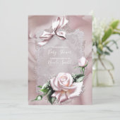 Blush Pink Satin Bow & Roos Lacy Baby shower Kaart (Staand voorkant)