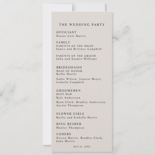 Blush Pink Satin Elegance Wedding Program Kaart (Achterkant)