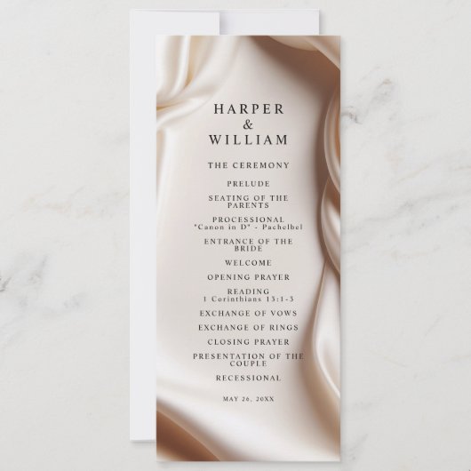Blush Pink Satin Elegance Wedding Program Kaart (Voorkant)