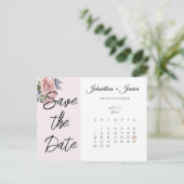 Blush Pink Save the Date Photo Calendar Briefkaart (Staand voorkant)