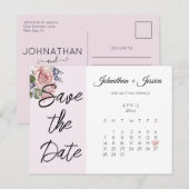 Blush Pink Save the Date Photo Calendar Briefkaart (Voorkant / Achterkant)