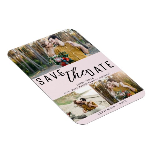 Blush Pink Save the Date Wedding 3 foto's Magneet (Rechterzijde)