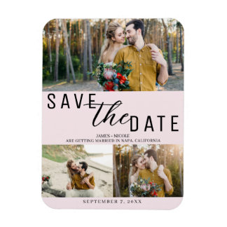 Blush Pink Save the Date Wedding 3 foto's Magneet