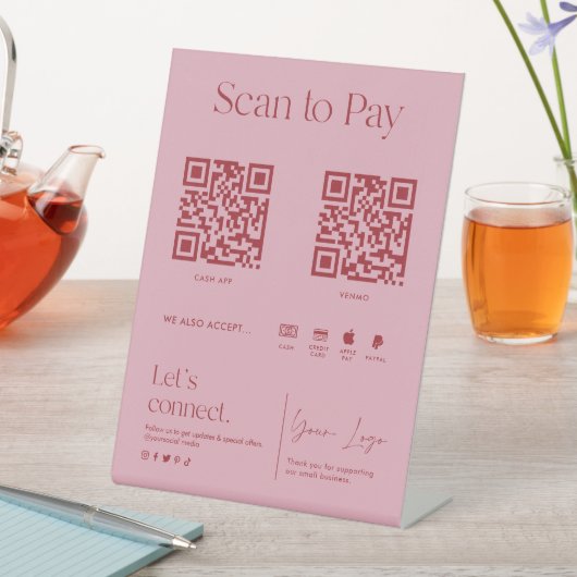 Blush Pink Scan om te betalen Reclamebord Met Voetstuk (Insitu)