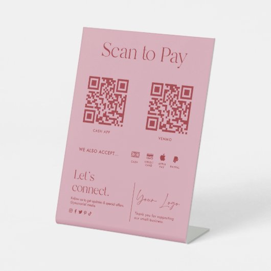 Blush Pink Scan om te betalen Reclamebord Met Voetstuk (Voorkant)