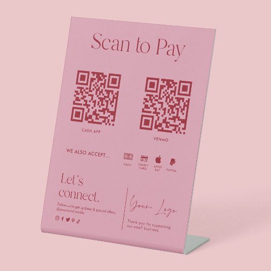 Blush Pink Scan om te betalen Reclamebord Met Voetstuk