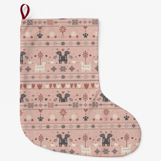 Blush Pink Scandinavian Dog Print – Nordic Minimal Grote Kerstsok (Voorkant)