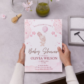 Blush Pink Schattige Bunny Waterverf Baby shower Kaart