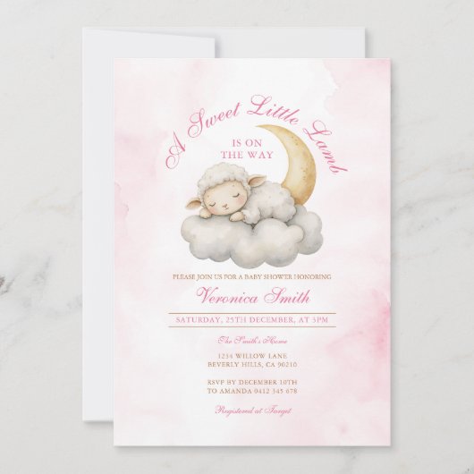 Blush Pink Schattige Een klein lamsvlees baby show Kaart (Voorkant)