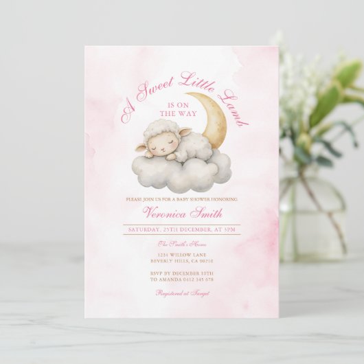 Blush Pink Schattige Een klein lamsvlees baby show Kaart (Staand voorkant)