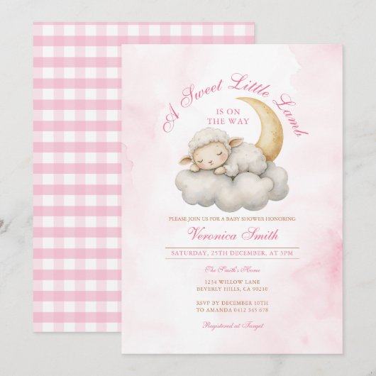 Blush Pink Schattige Een klein lamsvlees baby show Kaart (Voorkant / Achterkant)