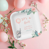 Blush Pink Schattige Elephant Balloon Baby shower Papieren Bordje