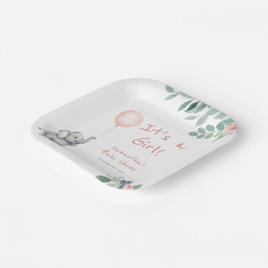 Blush Pink Schattige Elephant Balloon Baby shower Papieren Bordje (Gebogen)