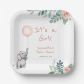 Blush Pink Schattige Elephant Balloon Baby shower Papieren Bordje (Voorkant)