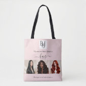 Blush Pink Script 3 Photo Logo QR Hair Extensions Tote Bag (Voorkant)