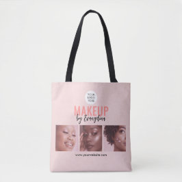 Blush Pink Script 3 Photo Makeup Tote Bag