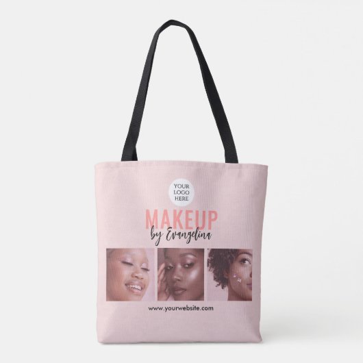Blush Pink Script 3 Photo Makeup Tote Bag (Achterkant)