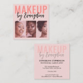 Blush Pink Script 3 Photo Makeup Vierkante Visitekaartje (Voorkant / Achterkant)