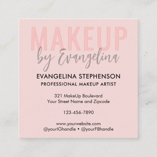 Blush Pink Script 3 Photo Makeup Vierkante Visitekaartje (Achterkant)