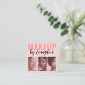Blush Pink Script 3 Photo Makeup Vierkante Visitekaartje (Staand voorkant)