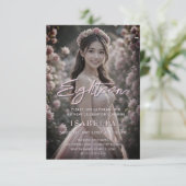 Blush Pink Script Achttien foto 18e verjaardag Kaart (Staand voorkant)