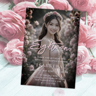 Blush Pink Script Achttien foto 18e verjaardag Kaart